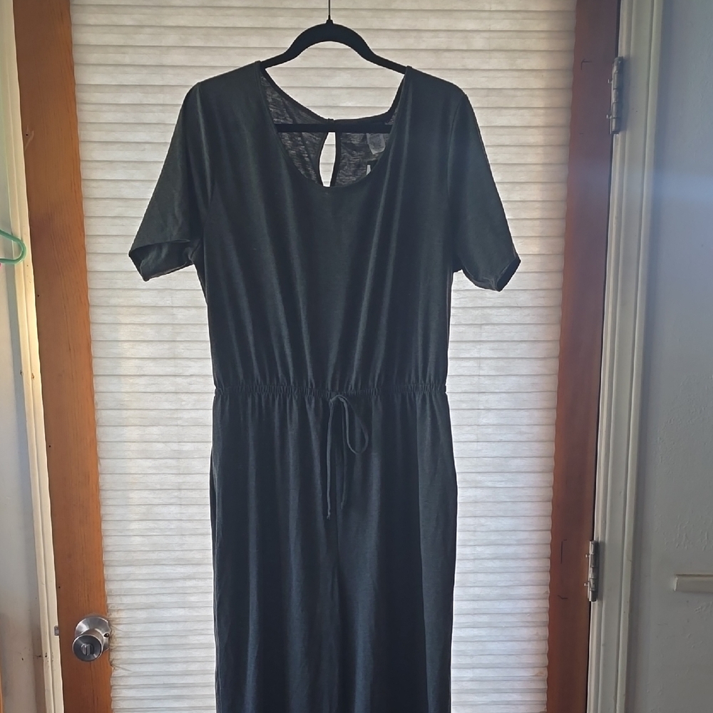 Espresso Dark Grey Short Sleeve Drawstring Maxi Jumpsuit